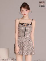 【予約商品/9月中旬発送予定】XSサイズあり【ROBE de FLEURS/ローブドフルール】レザー/ ミニリボン/ チェック/ フレア/ セットアップ/ ミニドレス/ キャバドレス[OF08]