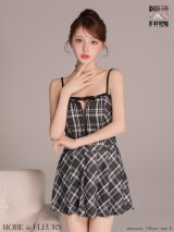 【予約商品/9月中旬発送予定】XSサイズあり【ROBE de FLEURS/ローブドフルール】レザー/ ミニリボン/ チェック/ フレア/ セットアップ/ ミニドレス/ キャバドレス[OF08]
