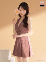 【予約商品/9月中旬発送予定】XSサイズあり【DEA./ディア】フリンジジャガード/ ダブルボタン/ フレア/ ミニドレス/ キャバドレス[OF08]