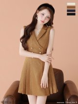 【予約商品/10月下旬発送予定】XS-Lサイズあり【ROBE de FLEURS/ローブドフルール】ダブルボタン/ 襟付き/ ノースリーブ/ フレア/ ミニドレス/ キャバドレス[OF08]