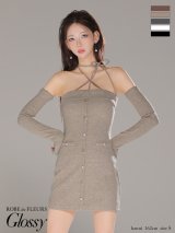 XSサイズあり【Glossy/グロッシー】アームウォーマー付き/ リブニット/ フロントボタン/ タイト/ ミニドレス/ キャバドレス[OF08]