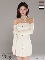 XSサイズあり【Glossy/グロッシー】アームウォーマー付き/ リブニット/ フロントボタン/ タイト/ ミニドレス/ キャバドレス[OF08]