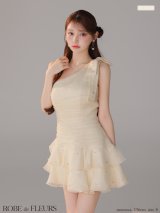 【予約商品/8月下旬発送予定】XSサイズあり【ROBE de FLEURS/ローブドフルール】サテン/ ワンショルダー/ リボン/ ティアード/ フレア/ ミニドレス/ キャバドレス【HC02】