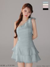 【即日発送】XSサイズあり【ROBE de FLEURS/ローブドフルール】サテン/ ワンショルダー/ リボン/ ティアード/ フレア/ ミニドレス/ キャバドレス[OF08]