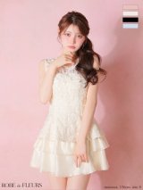 【予約商品/1月下旬発送予定】XSサイズあり【ROBE de FLEURS/ローブドフルール】フラワーレース/ ティアード/ ペプラム/ セットアップ/ フレア/ ミニドレス/ キャバドレス[OF08]