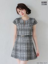 【予約商品/12月中旬発送予定】XSサイズあり【DEA./ディア】チェック/ ツイード/ 袖付き/ プリーツスカート/ ミニドレス/ キャバドレス[OF08]