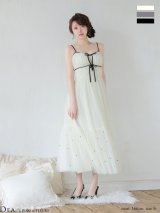 【予約商品/11月中旬発送予定】XSサイズあり【ROBE de FLEURS/ローブドフルール】ドットパールリボン チュールフレア/ ロング/ ドレス/ キャバドレス[OF08]