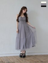 【予約商品/11月中旬発送予定】XSサイズあり【ROBE de FLEURS/ローブドフルール】ドットパールリボン チュールフレア/ ロング/ ドレス/ キャバドレス[OF08]