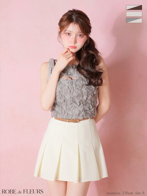 グレー×アイボリー　モデル：ももか　身長：156cm　着用サイズ：Sサイズ
