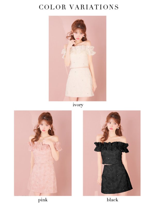 画像15: 【予約商品/12月下旬発送予定】XSサイズあり【ROBE de FLEURS/ローブドフルール】オフショル/ フラワーレース/ フリル袖/ セットアップ/ ミニドレス/ キャバドレス[OF08]