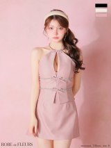 【予約商品/1月下旬発送予定】XSサイズあり【ROBE de FLEURS/ローブドフルール】ラメ/ ツイル/ ビジュー/ リボン/ ホルターネック/ セットアップ/ ミニドレス/ キャバドレス[OF08]