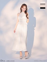 【予約商品/2月中旬発送予定】XS-Lサイズあり【DEA./ディア】ラメ/ シフォン/ プリーツ/ ホルターネック/ ツーピース/ ペプラム/ ワンピース/ ミモレ丈/ ミディアムドレス/ キャバドレス long[OF08]