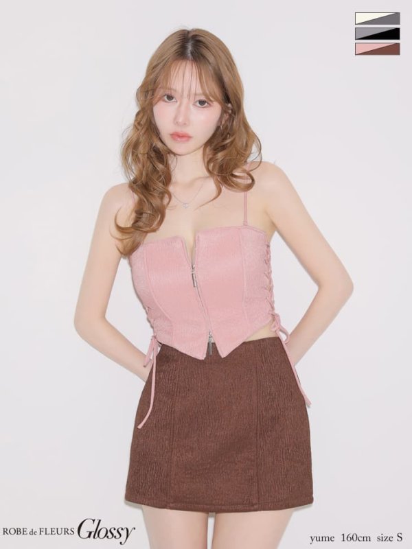 ピンクxアイボリー モデル：ゆめ　身長：160cm　着用サイズ：Sサイズ