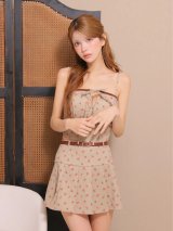 XSサイズあり【ROBE de FLEURS/ローブドフルール】小花柄/ レザーパイピング/ プリーツ/ セットアップ/ フレア/ ミニドレス/ キャバドレス[OF08]