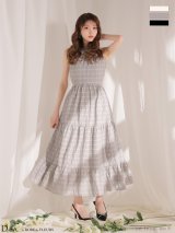 【予約商品/4月中旬発送予定】XSサイズあり【DEA./ディア】ホルター/ チェック/ バックカット/ シフォン/ ワンピース/ ミディアムドレス/ キャバドレス[OF08]