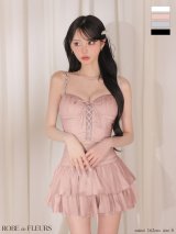 【予約商品/6月中旬発送予定】XSサイズあり【ROBE de FLEURS/ローブドフルール】レースアップ/ ラメ/ チュール/ 2段フリル/ ティアード/ セットアップ/ キャミソール/ フレア/ ミニドレス/ キャバドレス[OF08]
