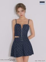 【予約商品/6月中旬発送予定】XSサイズあり【Glossy/グロッシー】格子柄/ デニム/ キャミソール/ セットアップ/ プリーツ/ フレア/ ミニドレス/ キャバドレス[OF08]