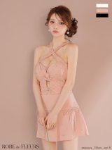 【予約商品/7月上旬発送予定】XSサイズあり【ROBE de FLEURS/ローブドフルール】クロスホルター/ ビジュー/ ミニリボン/ フレア/ セットアップ/ ミニドレス/ キャバドレス[OF2]
