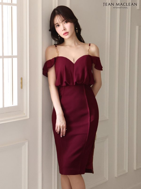 画像18: Lサイズあり【JEAN MACLEAN/ジャンマクレーン】シンプル/ ワンカラー/ オフショル/ サイドジップ/ タイト/ 膝丈/ ミディアムドレス/ キャバドレス【HC02】