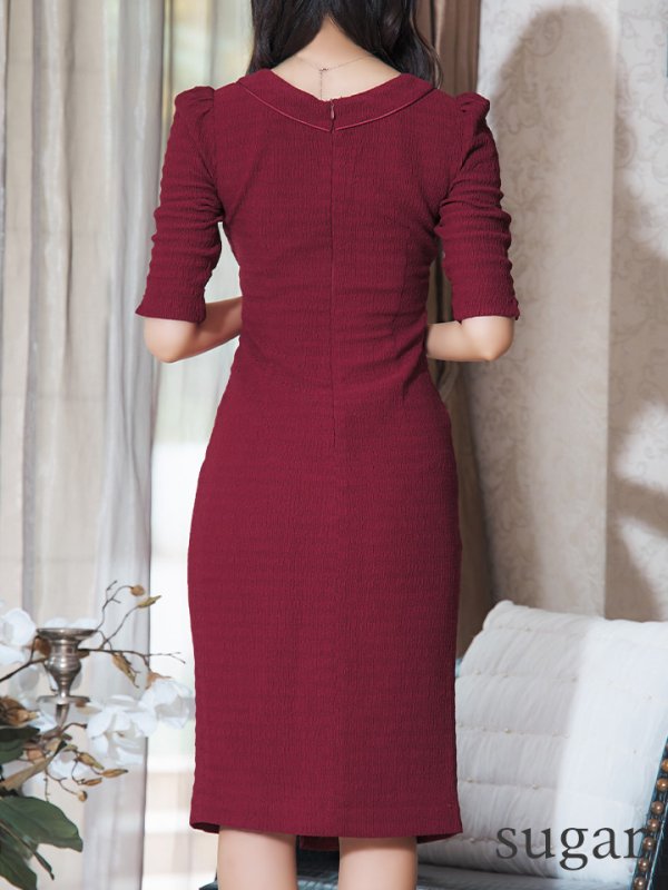 画像14: Lサイズあり【JEAN MACLEAN/ジャンマクレーン】カシュクール/ 半袖/ 袖あり/ タック/ 膝丈/ タイト/ ミディアムドレス/ キャバドレス【HC02】