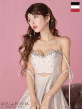 XSサイズあり【ROBE de FLEURS/ローブドフルール】サテン/ ビジュー/ フレア/ ミディアムドレス/ キャバドレス[OF2]