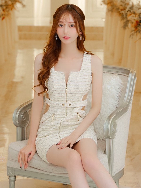 画像5: XSサイズあり【IRMA/イルマ】ラメツイード/ ノースリーブ/ フロントジップ/ サイドシアー/ タイト/ ミニドレス/ キャバドレス【HC02】