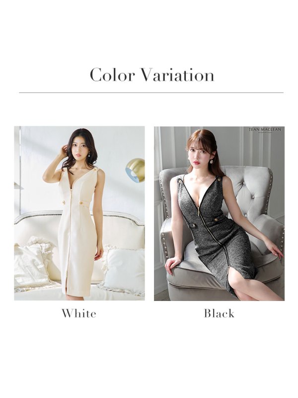 画像18: Lサイズあり【JEAN MACLEAN/ジャンマクレーン】ツイード/ ノースリーブ/ フロントジップ/ ボタン/ タイト/ 膝丈/ ミディアムドレス/ キャバドレス【HC02】