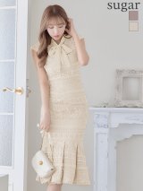 sugarオリジナルドレス★ Lサイズあり!!【sugar】マーメイド/ リボンネック/ フラワーレース/ ノースリーブ/ ワンピース/ ミモレ丈/ タイト/ ミディアムドレス/ キャバドレス[OF08]