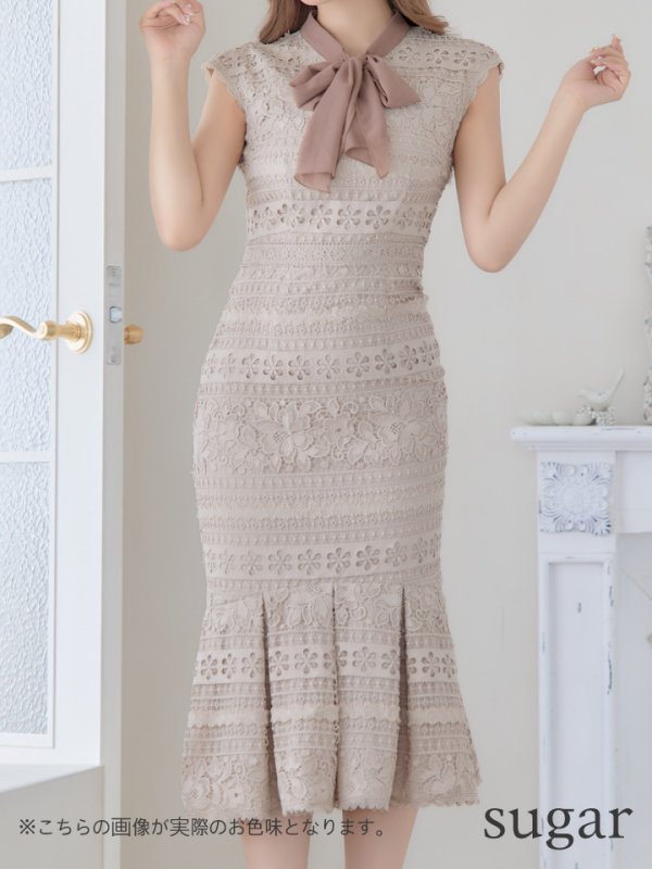 画像8: sugarオリジナルドレス★ Lサイズあり!!【sugar】マーメイド/ リボンネック/ フラワーレース/ ノースリーブ/ ワンピース/ ミモレ丈/ タイト/ ミディアムドレス/ キャバドレス[OF08]