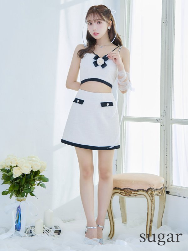 画像7: sugarオリジナルカラー・XSサイズあり【IRMA/イルマ】コサージュ付き/ パール/ キャミソール/ 台形スカート/ セットアップ/ ミニドレス/ キャバドレス【HC02】