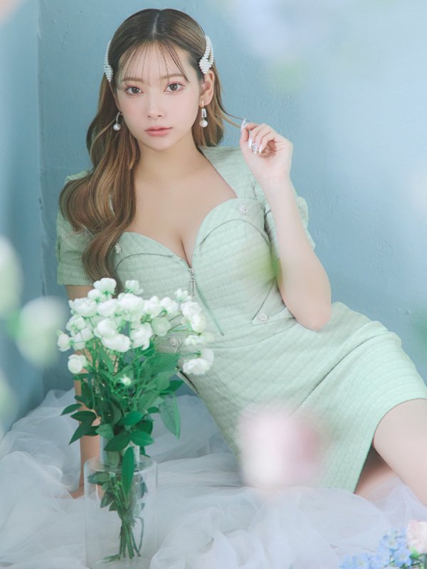 画像7: sugarオリジナルカラー・XSサイズあり【IRMA/イルマ】ツイード/ フロントジップ/ 半袖/ 袖あり/ ボタン/ タイト/ ミニドレス/ キャバドレス【HC02】