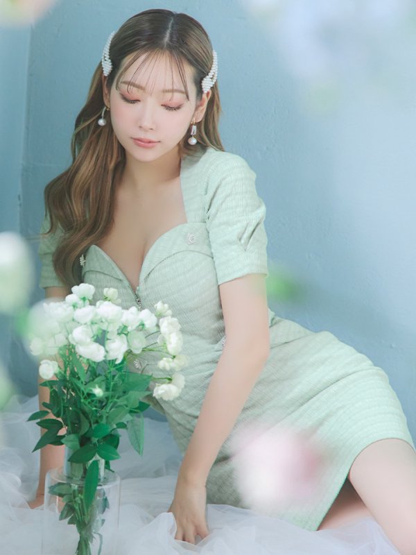 画像8: sugarオリジナルカラー・XSサイズあり【IRMA/イルマ】ツイード/ フロントジップ/ 半袖/ 袖あり/ ボタン/ タイト/ ミニドレス/ キャバドレス【HC02】