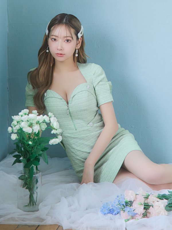 画像9: sugarオリジナルカラー・XSサイズあり【IRMA/イルマ】ツイード/ フロントジップ/ 半袖/ 袖あり/ ボタン/ タイト/ ミニドレス/ キャバドレス【HC02】