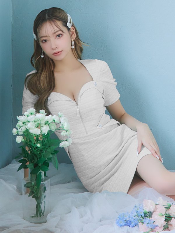 画像4: sugarオリジナルカラー・XSサイズあり【IRMA/イルマ】ツイード/ フロントジップ/ 半袖/ 袖あり/ ボタン/ タイト/ ミニドレス/ キャバドレス【HC02】