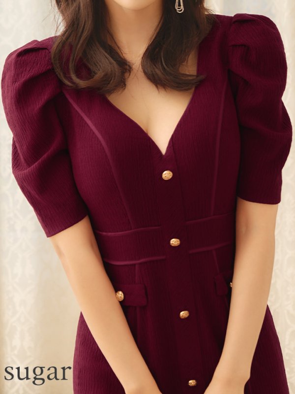 画像21: sugarオリジナルカラー・Lサイズあり【JEAN MACLEAN/ジャンマクレーン】シンプル/ ワンカラー/ マーメイド/ パフスリーブ/ 半袖/ 袖あり/ 膝丈/ ミディアムドレス/ キャバドレス【HC02】