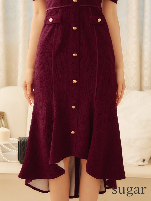 画像22: sugarオリジナルカラー・Lサイズあり【JEAN MACLEAN/ジャンマクレーン】シンプル/ ワンカラー/ マーメイド/ パフスリーブ/ 半袖/ 袖あり/ 膝丈/ ミディアムドレス/ キャバドレス【HC02】