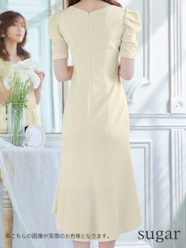 画像9: sugarオリジナルカラー・Lサイズあり【JEAN MACLEAN/ジャンマクレーン】シンプル/ ワンカラー/ マーメイド/ パフスリーブ/ 半袖/ 袖あり/ 膝丈/ ミディアムドレス/ キャバドレス【HC02】