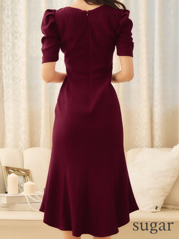 画像20: sugarオリジナルカラー・Lサイズあり【JEAN MACLEAN/ジャンマクレーン】シンプル/ ワンカラー/ マーメイド/ パフスリーブ/ 半袖/ 袖あり/ 膝丈/ ミディアムドレス/ キャバドレス【HC02】