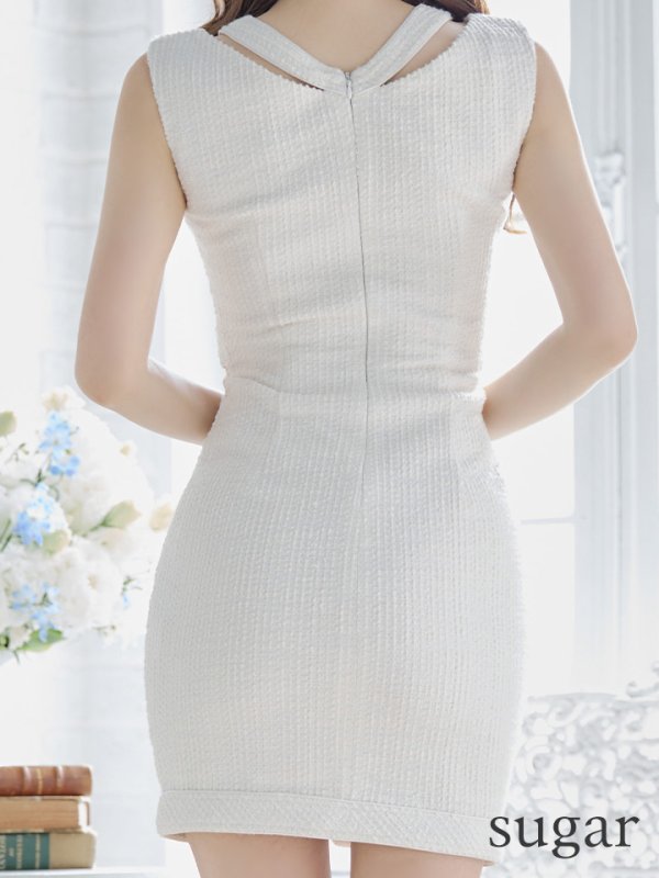 画像9: sugarオリジナルカラー・XSサイズあり【IRMA/イルマ】ツイード/ カットアウト/ ノースリーブ/ ボタンデザイン/ タイト/ ミニドレス/ キャバドレス[OF2A]