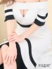 画像18: Lサイズあり【JEAN MACLEAN/ジャンマクレーン】オフショル/ バイカラー/ 半袖/ 袖あり/ 裾フリル/ ひざ丈/ マーメイド/ ミディアムドレス/ キャバドレス[OF2A]