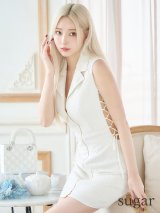XSサイズあり【IRMA/イルマ】ジップデザイン/ 襟付き/ リボン/ ジップ/ ノースリーブ/ ニット/ タイト/ ミニドレス/ キャバドレス[OF2A]