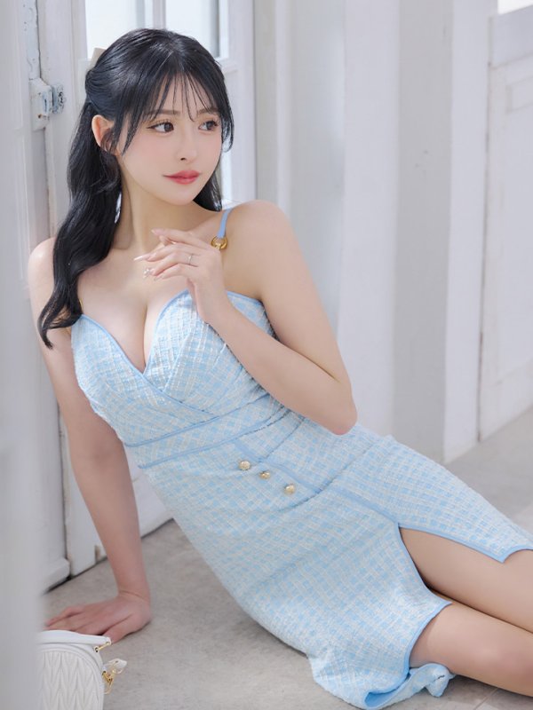 画像9: XSサイズあり【IRMA/イルマ】マーメイド/ チェックツイード/ キャミソール/ テールカット/ ニット/ ワンピース/ ミニドレス/ キャバドレス[OF2A]