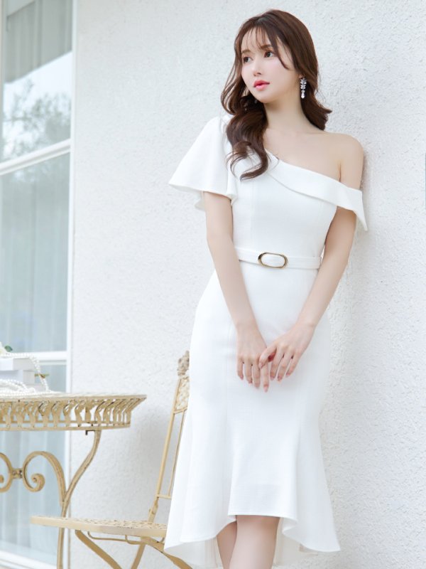 画像3: sugarオリジナルカラー・Lサイズあり【JEAN MACLEAN/ジャンマクレーン】ワンショルダー/ ベルト/ マーメイド/ シンプル/ ワンカラー/ 膝丈/ ミディアムドレス/ キャバドレス[OF2A]