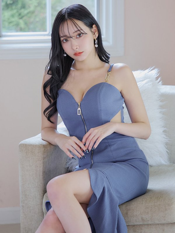 画像2: 【IRMA/イルマ】フロントジップ/ ストレッチ/ キャミソール/ フリル/ テールカット/ ロングドレス/ キャバドレス long[OF2A]