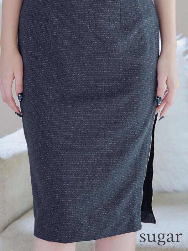 画像11: Lサイズあり【JEAN MACLEAN/ジャンマクレーン】襟付きデザイン/ ワンカラー/ ノースリーブ/ チェーン/ ひざ丈/ タイト/ ミディアムドレス/ キャバドレス[HC02]