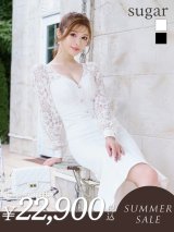 【サマーセール開催中！! 】Lサイズあり【JEAN MACLEAN/ジャンマクレーン】レース/ パールボタン/ ロングスリーブ/ 袖あり/ 膝丈/ マーメイド/ ミディアムドレス/ キャバドレス[HC02]