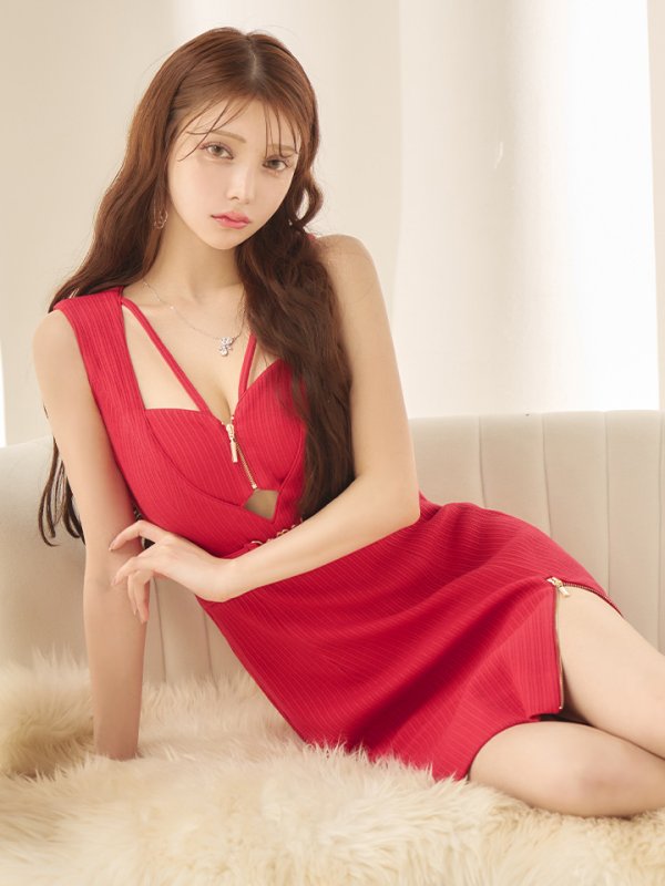 画像4: XSサイズあり【IRMA/イルマ】ワンカラー/ カットアウト/ ゴールドバックル/ ジップデザイン/ ノースリーブ/ タイト/ ミニドレス/ キャバドレス[OF2A]