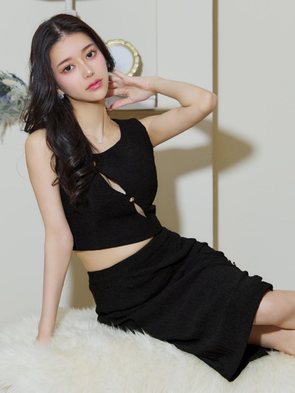 画像8: Lサイズあり【JEAN MACLEAN/ジャンマクレーン】カットアウト/ ノースリーブ/ セットアップ/ ワンカラー/ タイト/ ひざ丈/ ミディアムドレス/ キャバドレス[OF2A]