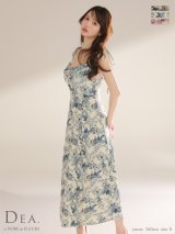 【予約商品/9月中旬発送予定】Lサイズあり【DEA./ディア】花柄サテン/ ショルダーリボン/ フレア/ ミディアムドレス/ キャバドレス long[OF08]