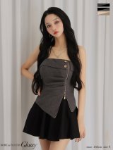 XSサイズあり【Glossy/グロッシー】ベアトップ/ アシンメトリー/ セットアップ/ フレア/ ミニドレス/ キャバドレス[OF08]